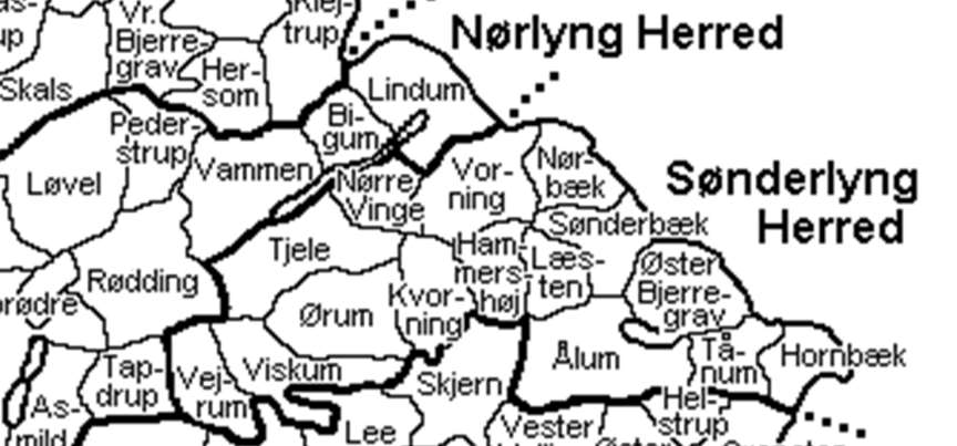 20 11 0 15 59 16 7 6 7 5 13 9 2 4 Kommunen blev dannet ved Kommunalreformen (1970) af kommunerne: Vammen-Lindum-Bigum (Nørlyng