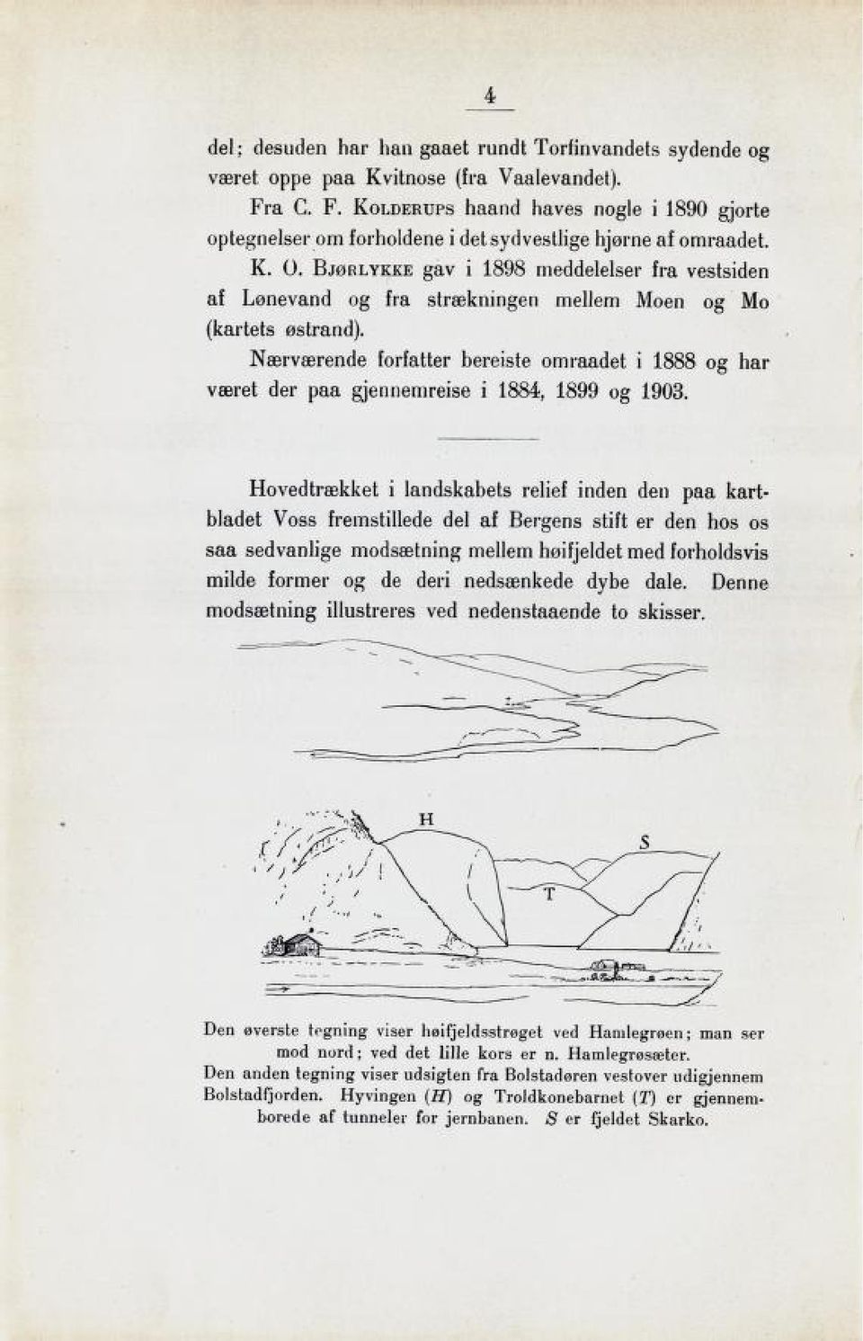 Bjørlykke gav i 1898 meddelelser fra vestsiden af Lønevand og fra strækningen mellem Moen og Mo (kartets østrand).