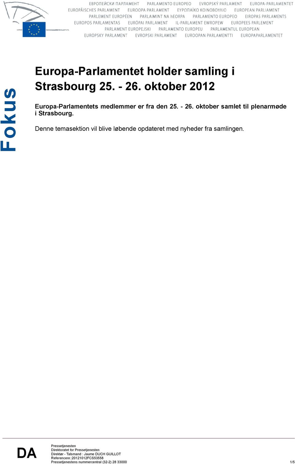 oktober samlet til plenarmøde i Strasbourg.