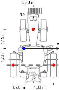 Test af GreenStar-systemet Figur 13.6: Principskitse af traktor med mål. (tegning ikke målfast) [stellarsupport.deere.com 30.11.