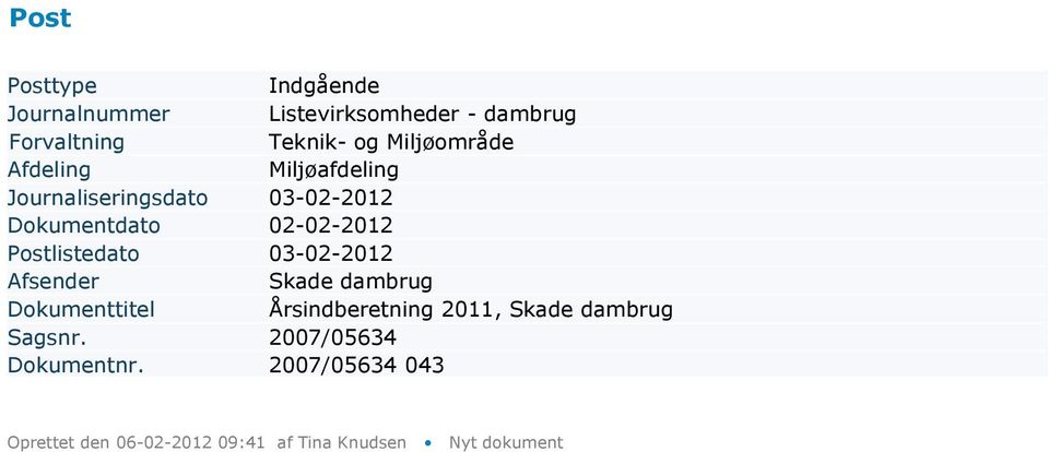 dambrug Dokumenttitel Årsindberetning 2011,