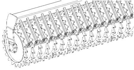 Konstruktion og funktion 5.7 Valse Valsen overtager værktøjernes dybdeføring. Tandemvalse TW520/380 Tandemvalsen består af ο ο forreste spiralrørstromle, monteret i den øverste hulgruppe.