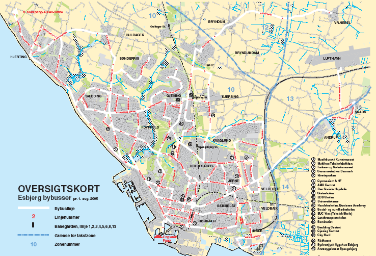 Som det fremgår af vedlagte bilag 6 er Skads og Andrup zone-mæssigt placeret i zone 14 (zonegrænsen mellem zone 10 og 14 (mod Andrup) er fastsat til rundkørslen umiddelbart uden for Esbjergs byskilt.