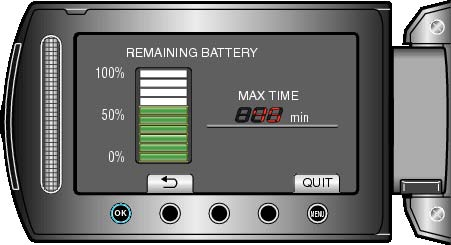 Optagelse Resterende indspilningstid/batteri Du kan kontrollere, hvor meget optagelsestid, der er tilbage på den interne hukommelse og SD-kortet, såvel som den tilbageværende batteritid.