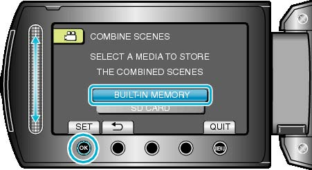 Redigering Kombinerer videoer, som er optaget med sammenhængende optagelse Videoer som bliver optaget på to separate medier og med SEAMLESS RECORDING i video optagelsesmenuen aktiveret kan kombineres