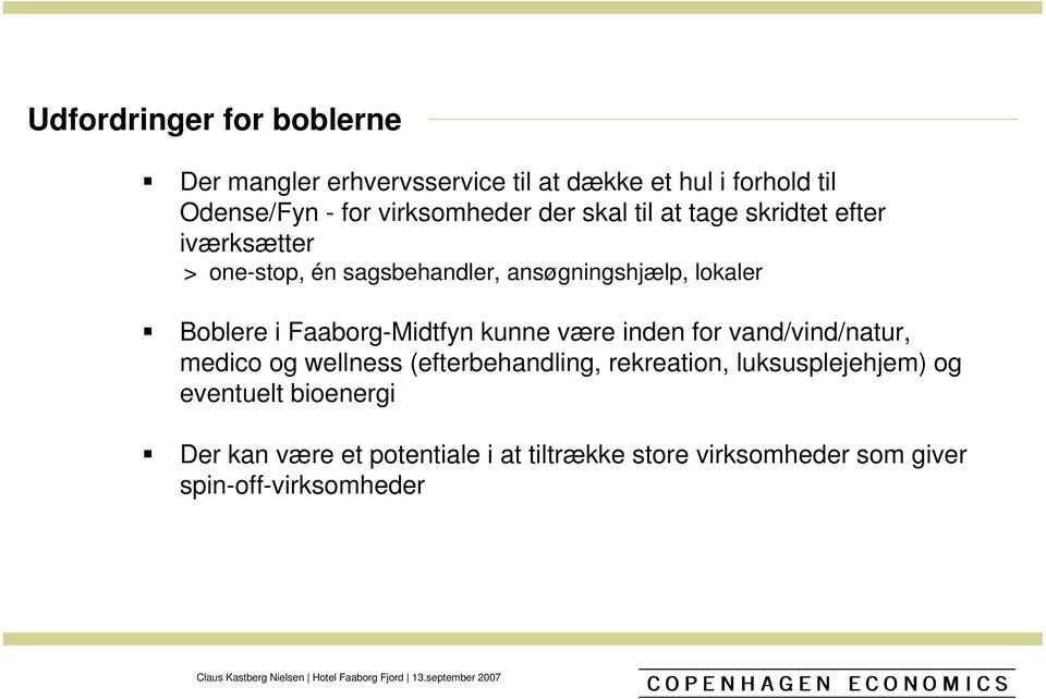 Boblere i Faaborg-Midtfyn kunne være inden for vand/vind/natur, medico og wellness (efterbehandling, rekreation,