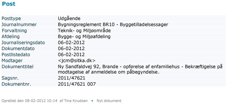dk> Dokumenttitel Ny Sandfaldvej 92, Brande - opførelse af enfamiliehus -