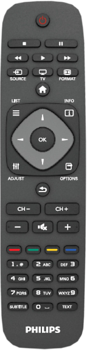 Brug dit tv Fjernbetjening BEMÆRK: Fjernbetjeningens rækkevidde er ca. 7m/23ft. Tekst-tv Tryk på TEXT knappen. Tryk igen for at aktivere mix-tilstand. Tryk én gang for at afslutte.