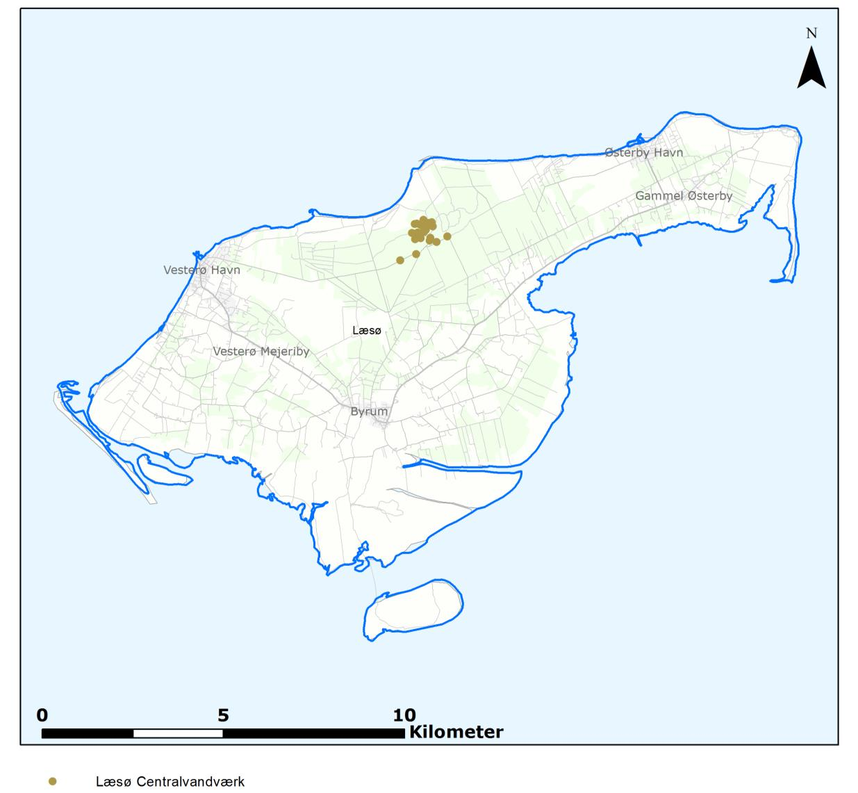11. LÆSØ KOMMUNE I Læsø Kommune er der indsamlet data for 21 aktive indvindingsboringer til almen vandforsyning, vist på Figur 11-1.