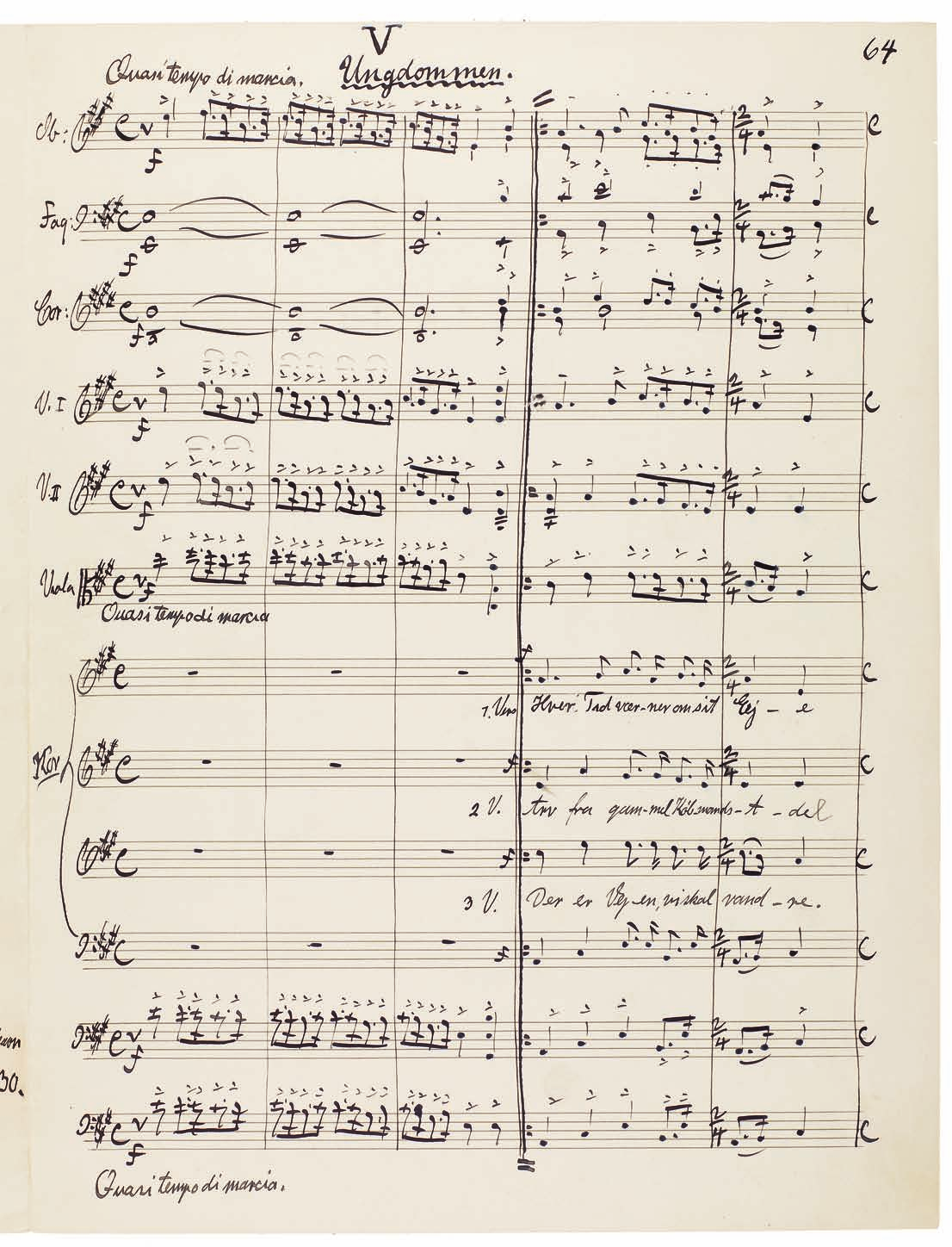 Cantata for the Fiftieth Anniversary of the Society for the Education of Young Merchants, No. 5, score, autograph, fair copy (Source A), bb. -5 showing articulation added in foreign hand in bb.