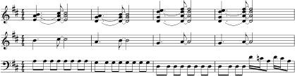 Figur 13 Vokal, keyboard og bas i B-stykket (omkv¾d) i If I Ever... Bem¾rk de harmoniske implikationer, der fastholder dur-mol-tvetydigheden.