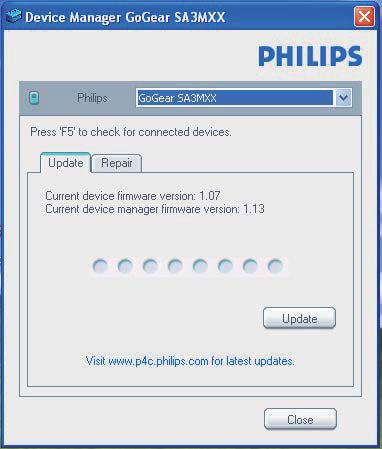 9 Opdater gennem Philips Device Manager» Installer Philips Device Manager 1 Tilslut MINI til en PC. 2 Vælg Denne computer Windows 2000)/Computer (Windows Vista/Windows 7).