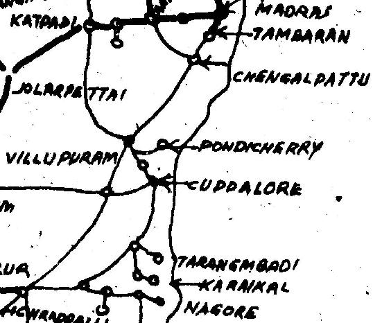Puducherry railway station Der findes mange af den elektrificerede strækning, der ender i Puducherry. Stationen åbnede i 1879, og dens historie er beskrevet på https://en.wikipedia.