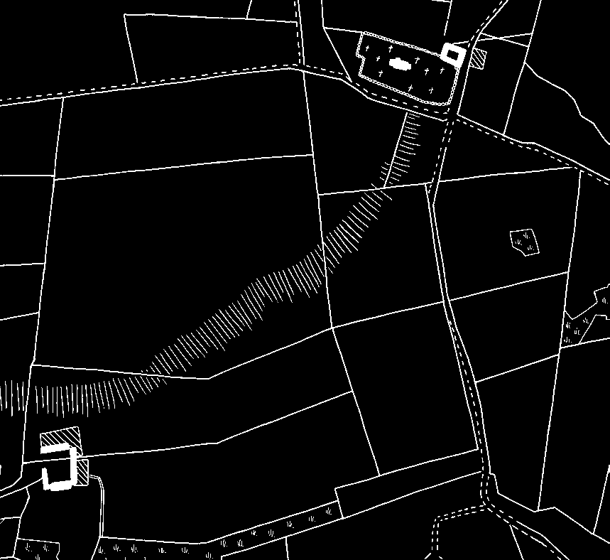 Cadastral map. markerer sognets sydgrænse, danner overgang til Ulfborg Herred, og parallelt med åen løber gennem sognet endvidere jernbanen Ringkøbing- Vemb-Holstebro og landevejen Vemb-Holstebro.
