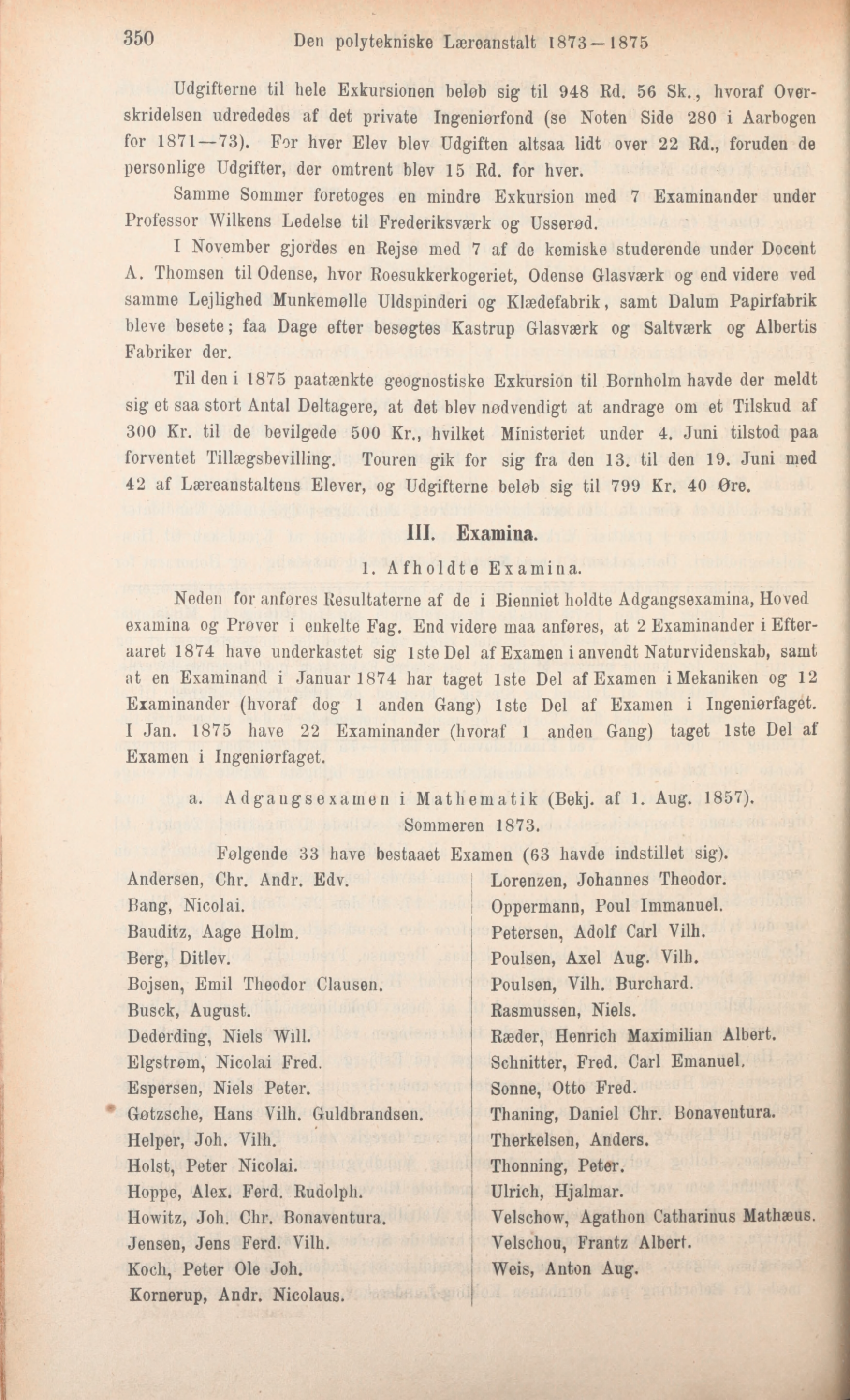 I 350 Den polytekniske Læreanstalt 1873 1875 Udgifterne til hele Exkursionen belob sig til 948 Rd. 56 Sk.