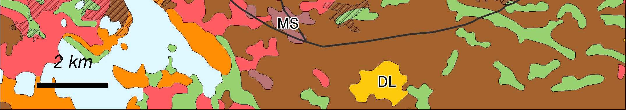 Moræneler udgør det øverste jordlag i størsteparten af kortlægningsområdet, som vist på nedenstående figur. Figur 8.12: Jordartskort.