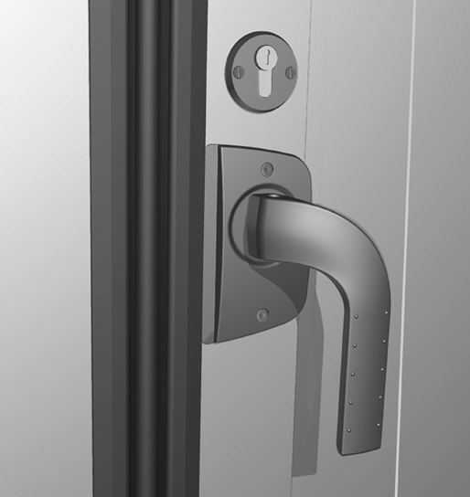 Låse 1.3.2.1 Skudrigel Standardlåsestangen er udstyret med et indvendigt håndtag og låser porten uden brug af nøgle.