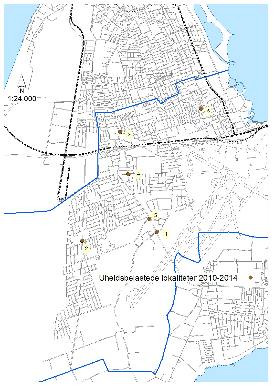 Kort 8: Nummerering af uheldsbelastede lokaliteter i Tårnby Kommune
