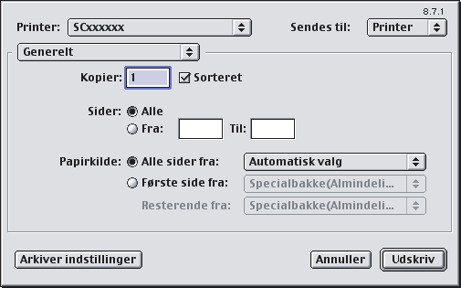 Maskinnavnet, der kommer frem i menuen "Printer", er normalt [SCxxxxxx].