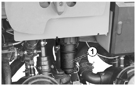 Anvendelse af maskinen 10.5.5 Rengøring af trykfilterved tom beholder 1. Løsn omløbermøtrik. 2. Tag trykfilteret (Fig. 124/1) ud og rengør det med vand. 3. Montér trykfilteret igen. 4.