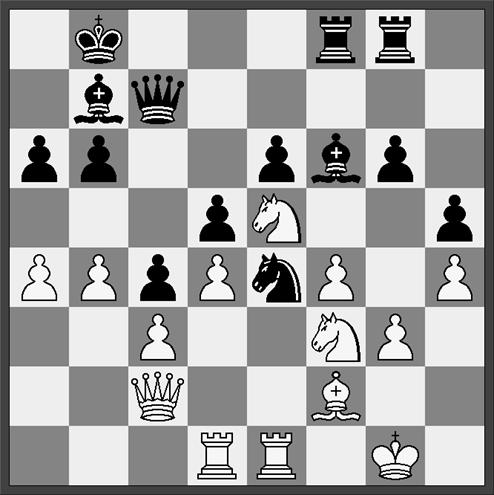 Kb8 Christian var ikke tilfreds med trækket efter partiet, da det giver mulighed for at fremtvinge D-afbytning senere (træk 35) 22.Sf1 f6 23.exf6 Lxf6 24.Se5 Thg8 25.Sh2 Sd6 26.Shf3 Se4 27.