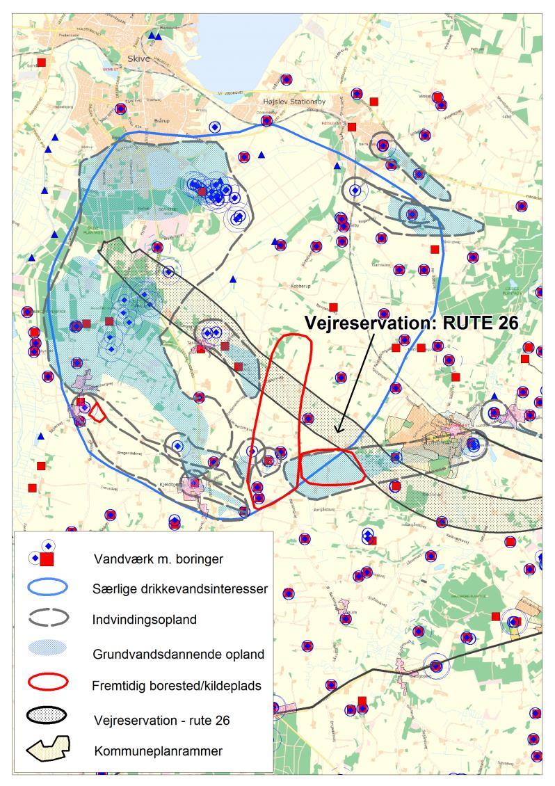 Forslag til indsatsplan for OSD-Skive Stoholm Geologisk/ kemisk kortlægning Figur 5 Placering af eksisterende og alternative kildepladser, og grundvandsdannende områder.
