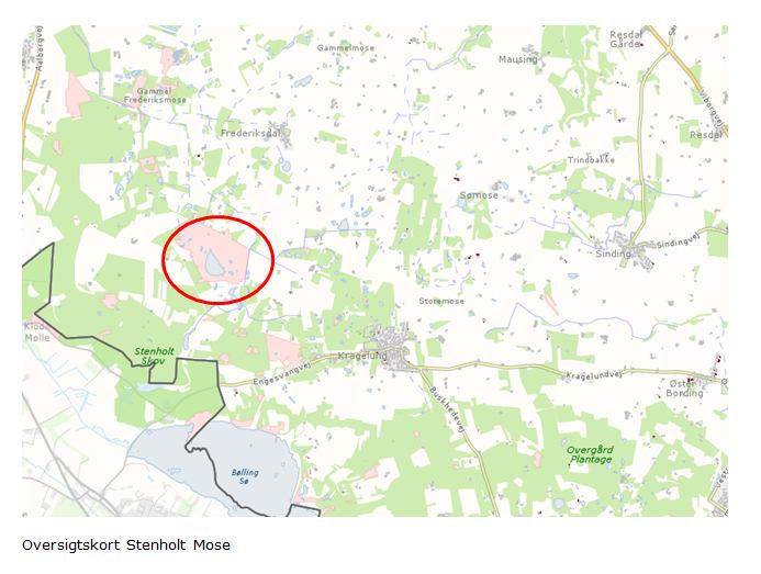 meter langs kanten af højmosen, dels ved hævning af en markvej og overløbsdræn der løber fra området. Projektområdet er indenfor den røde cirkel på nedenstående kort.