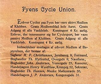 I løbet af sæsonen bød Fyens Cykle Union som regel på fire større løbsarrangementet, og i 1896 blev der sat publikumsrekord med 4.500 tilskuere.