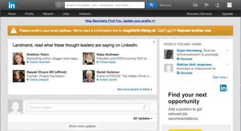 Naviger rundt på LinkedIn 1. Kontoindstillinger : Her har du mulighed for at ændre indstillinger i forbindelse med din konto.