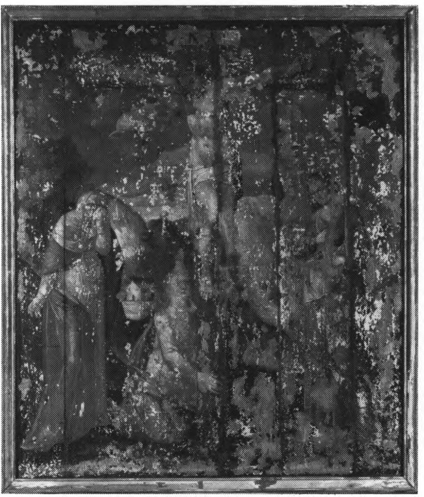 A. Kølle, forestillende Kristus i Getsemane. 24 Den knælende Kristus ses i profil på hel mørk baggrund, iklædt rød kjortel. Det *maleri (fig.
