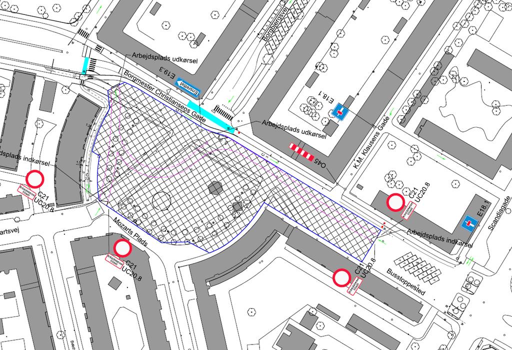 Trafikomlægninger Under anlægsarbejdet Port Port Port Afspærring af Mozarts Plads Borgmester Christiansens Gade lukkes for
