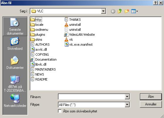 Åbn med VLC Der er flere måder at åbne filer i VLC. Den enkle er, når filerne automatisk er associeret med VLC det kan man kende på det karakteristiske ikon.