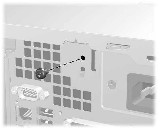 6. Brug Smart Cover FailSafe-nøglen til at fjerne sikkerhedsskruen, der fastgør Smart Cover-låsen til kabinettet.