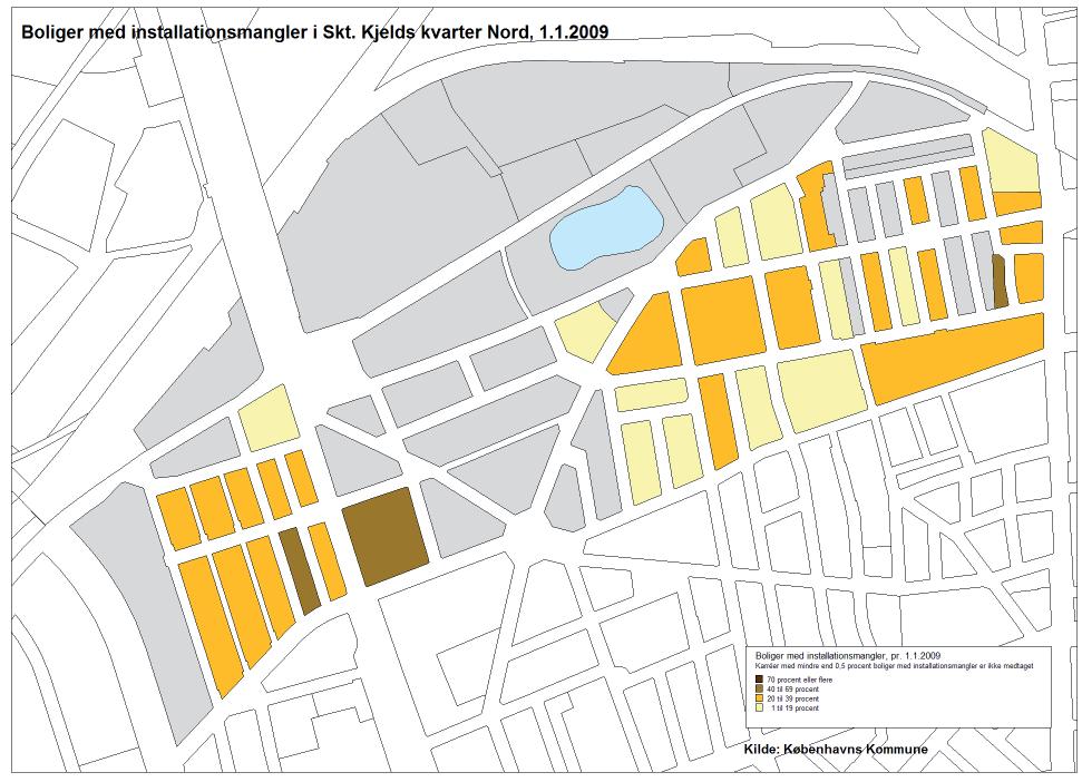 3.3. Boliger med mangler Skt. Kjelds Kvarter Nord huser 12.739 indbyggere i 7.267 boliger. Flere end 1000 af disse boliger (13,9 %) har installationsmangler, dvs.