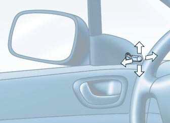 SIDESPEJLE Sidespejle med elektrisk justering* Skub knappen A mod højre eller venstre for at vælge det relevante sidespejl.
