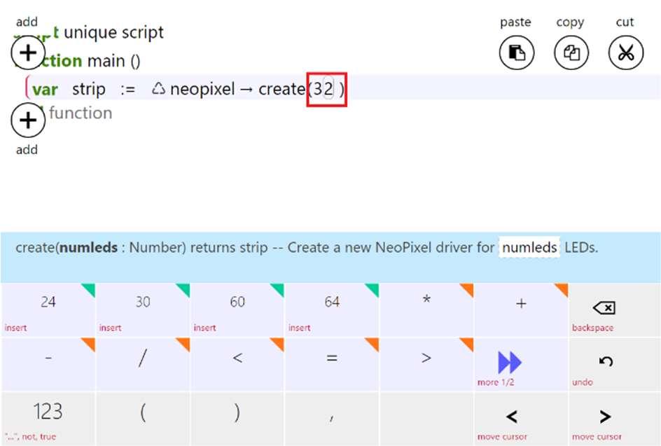 Efter du har trykket på neopixel, skal du så udvide den ved at trykke på Create.