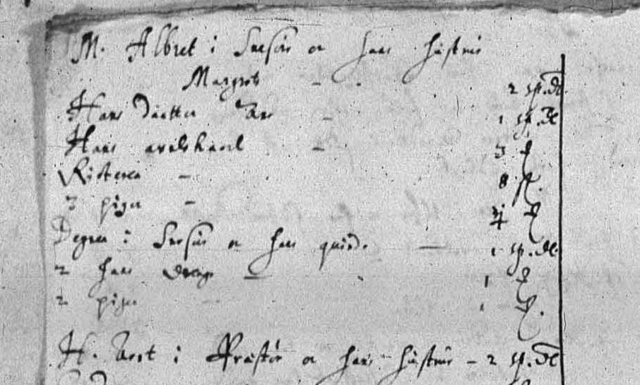 Smeds ibid, Margrette Hans Bruns ibid". - Igen 1655 dåb af Niels Bruns barn, fadder Kirstine Jens degens i Snesøre. - Side 36, Anno 1660 Senica 2.