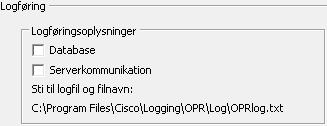 Brug afkrydsningsfelterne til at kontrollere følgende logføring: Database: Vælg dette for at aktivere logføringsaktiviteter i konsolapplikationen.