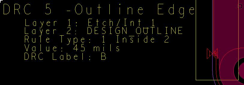 60. Minimer Constraint Manageren 61. Window Zoom på området navngivet DRC 5 Outline Edge eller brug color view filen DRC5-OutlineEdge. 62.