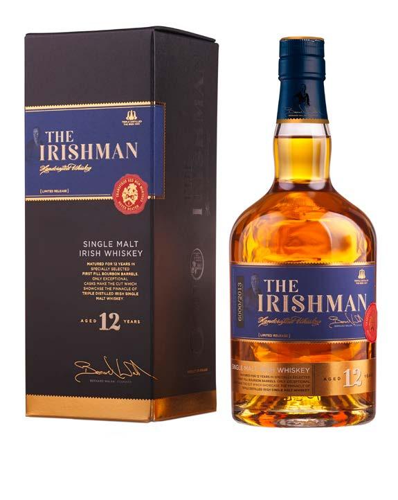 IRISH WHISKEY / 33 The Irishman 12 Years Old Single Malt Denne fremragende whiskey er resultatet af 12 års modning i specielt udvalgte first fill bourbon casks.