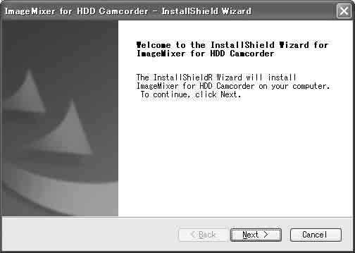 Installationsskærmbilledet vises. 6 Vælg sproget til det program, der skal installeres, og klik derefter på [Next]. 4 Klik på [ImageMixer for HDD Camcorder].