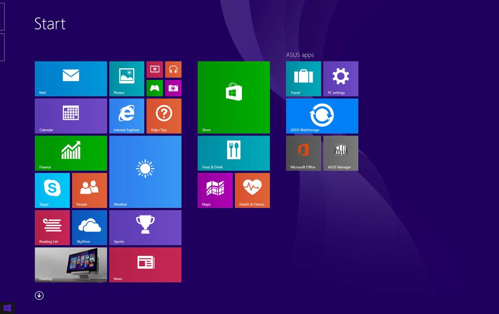 Start-knappen I Windows 8.1 findes knappen Start, der bruges til at skifte mellem de to seneste apps, du har åbnet.