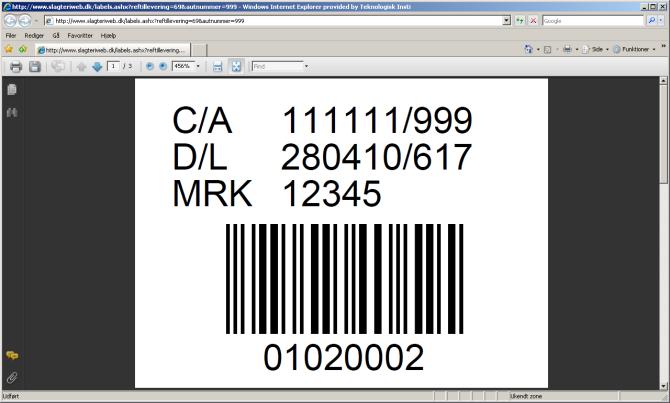 Ved tryk på print label med stregkode, print label med CHR eller print alle kommer følgende print dialog frem.