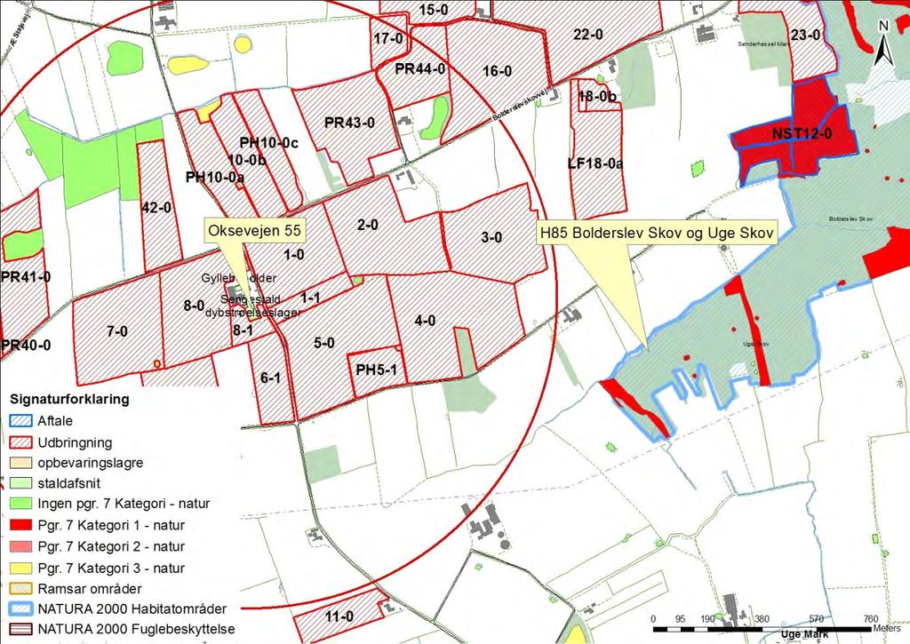 Kort 4. Natura 2000 områdets beliggenhed i forhold til ejendommen.