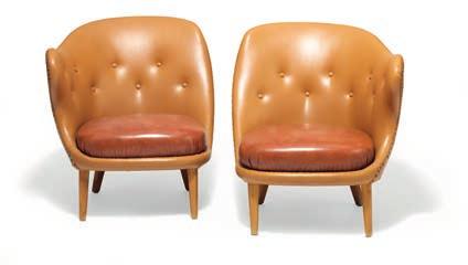 Upholstered with articifial leather in two different shades of brown, partly fitted with