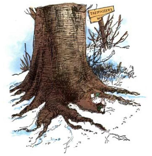 Den tredje historie introducerer Grisling, som bor i et stort træ i midten af skoven, med et skilt ved siden af, med teksten Trespassers W