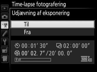 auto ISOfølsomhedsstyring er slået til). 3 Start optagelse. Markér Start, og tryk på J. Time-lapse fotografering begynder efter 3 sek.