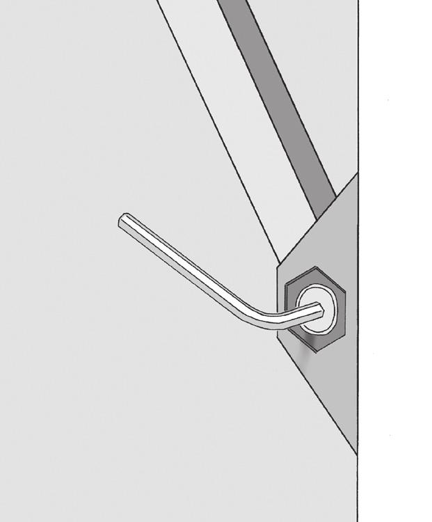 Friktionsbremsen justeres ved at dreje på friktionsskruerne i begge sider af vinduet med en 4 mm unbrakonøgle (1).