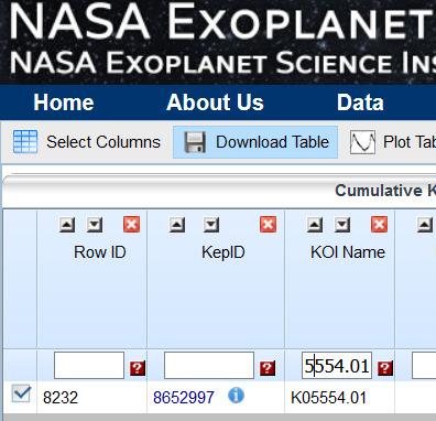 Kepler-arkivet Nu kan man vælge Kepler ID et til at få endnu mere information.
