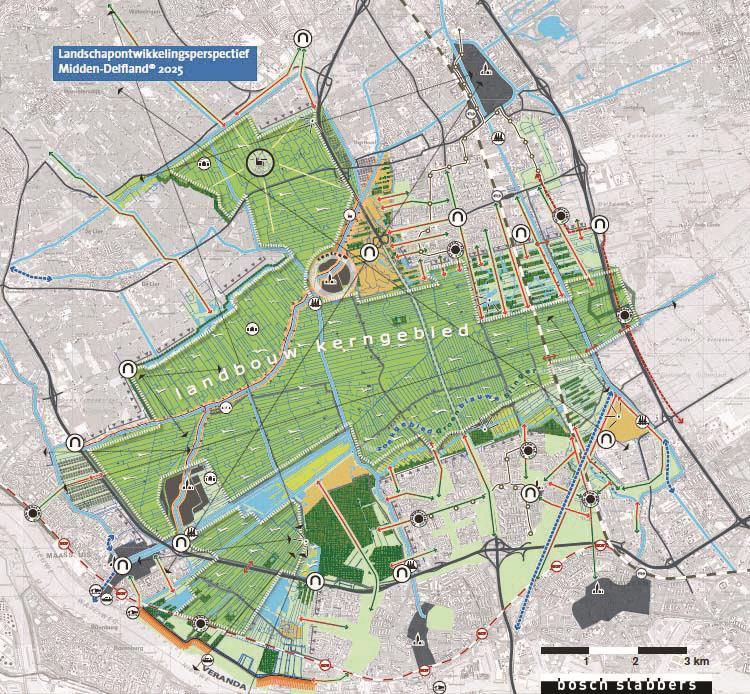 U Miden-Delflandu prostorni konflikti javljaju se između zona rekreacije (parkova) i poljoprivrednog predela (pristupačnog kulturnog predela), sa jedne strane i drugih funkcija u prostoru, kao što su